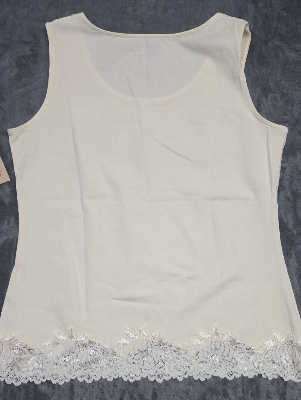 Coldwater Creek Cream Lace-Trim Scoop Tank Sz Med - Picture 6 of 6